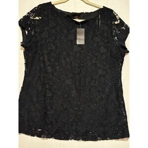 New‎ Women's Short Sleeve black lace Top sz L lined whimsigoth romantic witchy